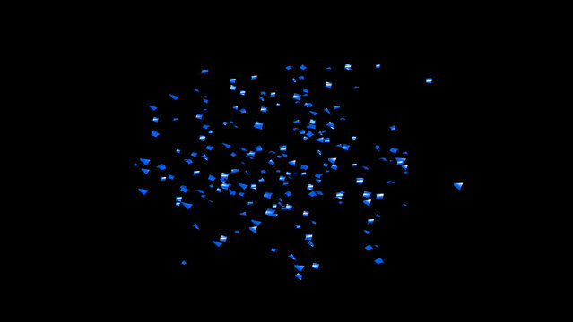 Explosion of blue confetti. Confetti, tinsel on a black background