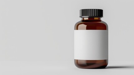Amber Glass Bottle with Blank White Label.