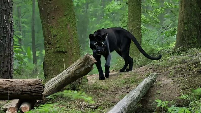 Black Panther Walking Through Forest with Ai generated.
