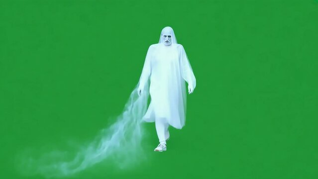 Ghostly Figure in White on green screen background with Ai generated.
