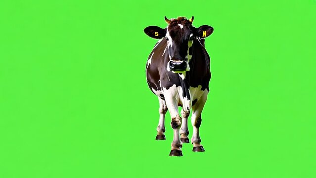 Black and White Cow on green screen background with Ai generated.
