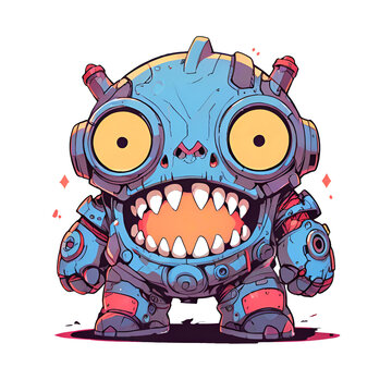 recommend clip art: A cartoon robot with a big mouth and a creepy face