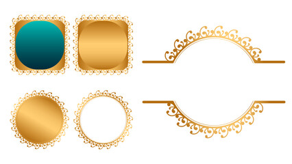 Set of luxury golden circle arabic islamic banner title frame text box transparent background	
