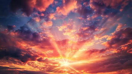 Naklejka premium Vibrant Sunset Sky with Dramatic Clouds