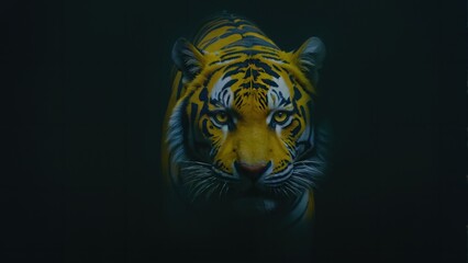 Obraz premium Generative AI, Majestic Tiger in the Dark Jungle