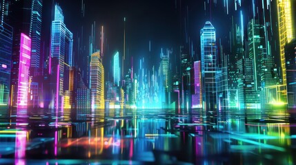 Fototapeta premium Neon Cityscape: A Digital Metropolis
