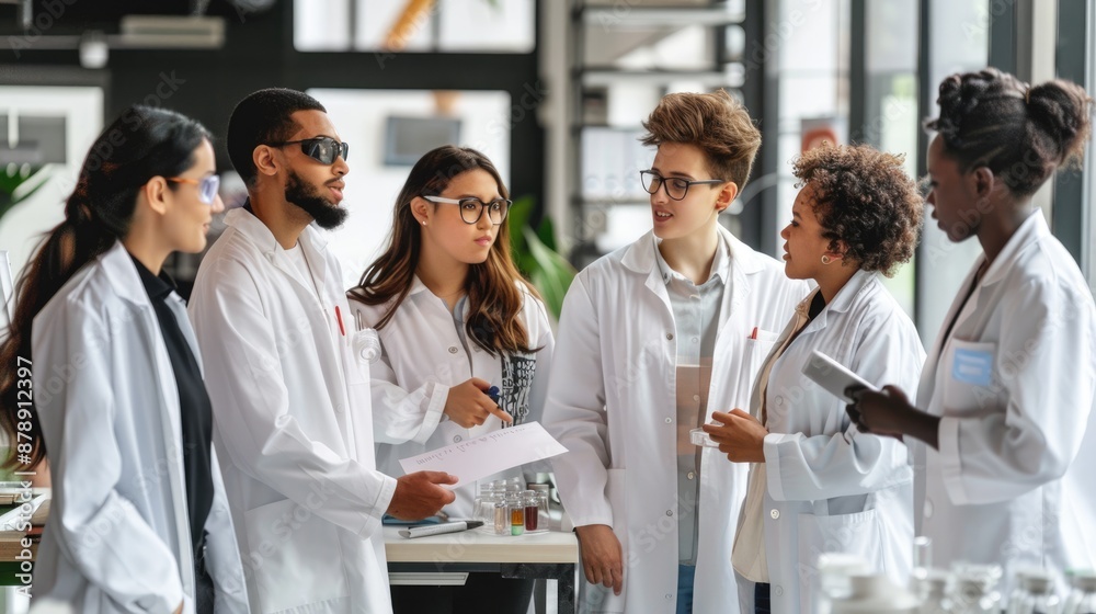 Poster in a cuttingedge laboratory, scientists collaborate with robots to push the boundaries of automation