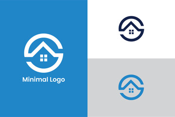 initial letter C and hme icon window abstract modern real estate abstract vector, letter C home in circle construction logo, letter C 