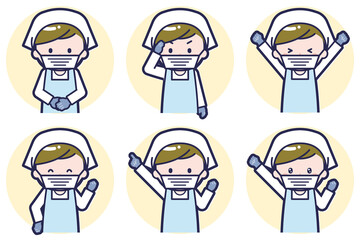 男性調理員のポーズセット_01