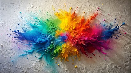 Vibrant gradient splash erupts on a textured, high-resolution, white-painted wall background, offering a mesmerizing, abstract, 4K visual treat.