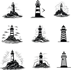 light house black and white silhouette vector illustration
