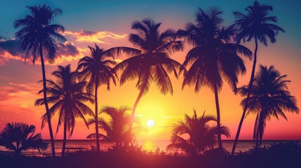 Background Image of Palm Trees at Sunset on Vacation
