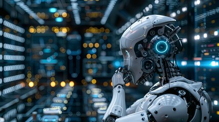 Fototapeta premium Professional AI Ethicist Analyzing the Societal Impact of Artificial Intelligence on Modern Communities and Ethical Considerations for Future Technologies