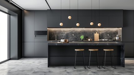 A contemporary kitchen with clean lines, sleek surfaces, and a monochromatic color palette, creating a sophisticated look.