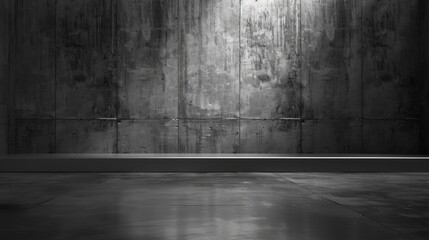 Dark room with concrete wall and wooden floor