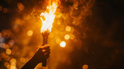 Person holding torch in darkness
