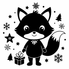 Christmas kid fox vector,cartoon, illustration, animal, vector, cute, cat, 