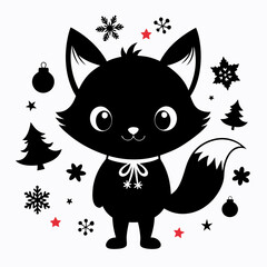 Christmas kid fox vector,cartoon, illustration, animal, vector, cute, cat, 