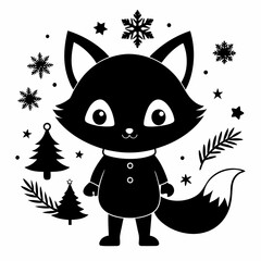 Christmas kid fox vector,cartoon, illustration, animal, vector, cute, cat, 