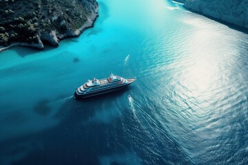Naklejka premium Luxurious cruise ship sailing on the sea