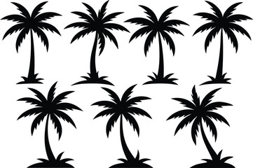 Palm tree Silhouette Set, set of black silhouettes of a palm tree, silhouette of a palm tree isolated
