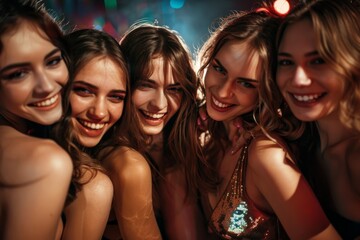 Obraz premium Group of Stylish girls enjoying party at nightclub