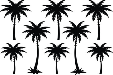 Palm tree Silhouette Set, set of black silhouettes of a palm tree, silhouette of a palm tree isolated
