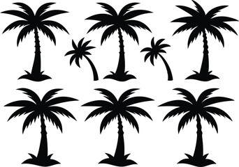 Palm tree Silhouette Set, set of black silhouettes of a palm tree, silhouette of a palm tree isolated
