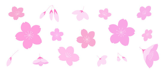 手描きのゆるい桜の花のイラストセット