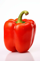 Bright and Juicy Red Bell Pepper with a Fresh Green Stem Against a Clean White Background