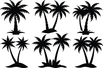 Palm tree Silhouette Set, set of black silhouettes of a palm tree, silhouette of a palm tree isolated
