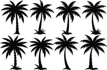 Obraz premium Palm tree Silhouette Set, set of black silhouettes of a palm tree, silhouette of a palm tree isolated 