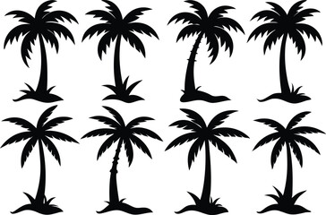 Palm tree Silhouette Bundle, set of black silhouettes of a palm tree


