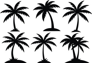 Palm tree Silhouette Bundle, set of black silhouettes of a palm tree

