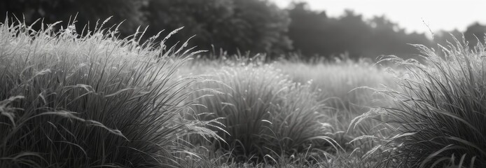 Black and White Grass Field.