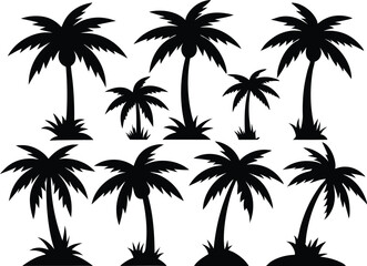 Palm tree Silhouette Bundle, set of black silhouettes of a palm tree

