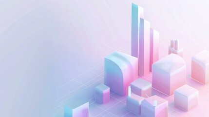 Abstract 3D Geometric Composition with Pastel Color Gradient