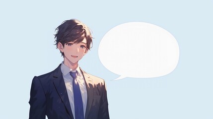 話しているビジネスマン、無地の吹き出し28