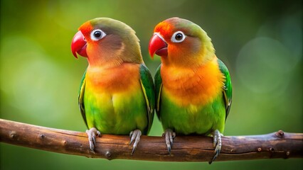 Naklejka premium Full-body portrait of a lovebird pair perched together