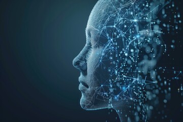 Fototapeta premium Abstract digital human face. Artificial intelligence concept of big data or cyber security