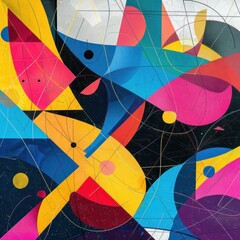 Fototapeta premium Abstract representation of sustainability through vibrant colors, geometric shapes, and interconnected lines
