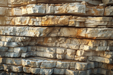 Texture of sedimentary rock layers with weathered surface, showing natural geological formations in a close-up view.