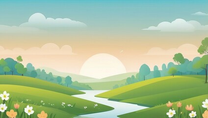 Fototapeta premium Landscape illustration anime style background, Generative Ai