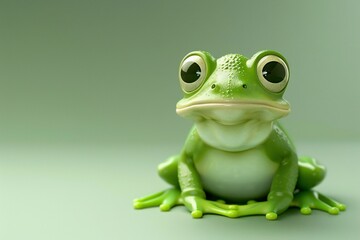 Obraz premium Cartoon frog with green skin and big eyes on a monochrome background in 3D style , genetated by ai