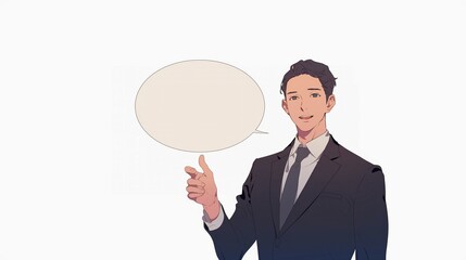 話しているビジネスマン、無地の吹き出し55