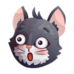 Shocked cartoon black cat's head. Anthropomorphic character. Vector illustration.