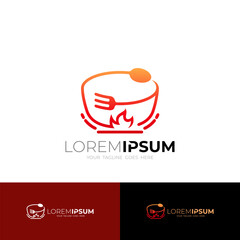 Restaurant logo, spoon and fork bowl icon, burning fire logo