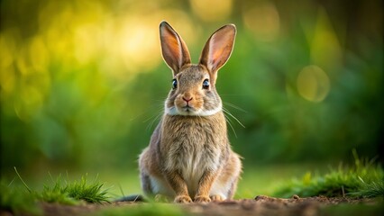 Fototapeta premium Full-body portrait of a rabbit with upright ears sitting