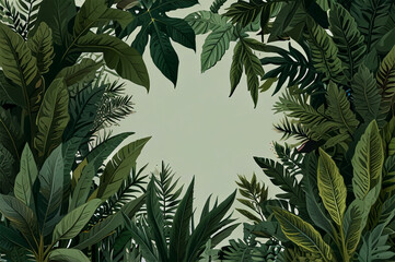 Lush Greenery Background with Detailed Leaf Illustrations