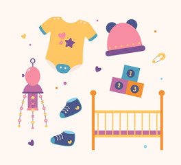 Flat baby stuff set collection illustration